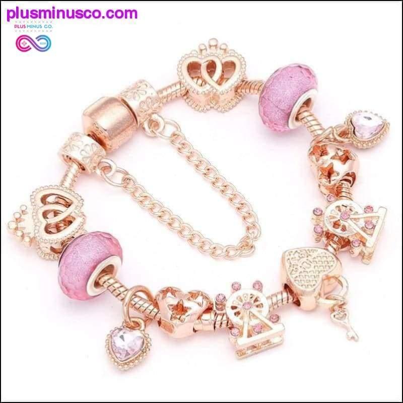 Plus Minus Co Heart & Key Pendant Rose Gold Color Fine Bracelets & Bangles