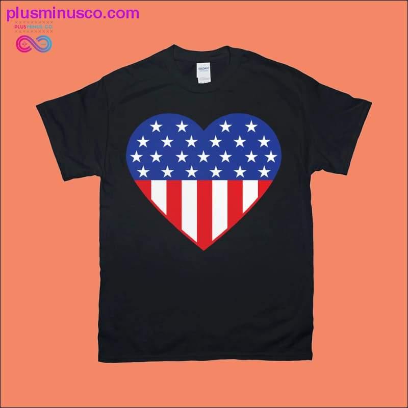 Plus Minus Co Heart Shaped American Flag T-Shirts
