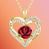 Plus Minus Co Heart Shaped Rose Metal Necklace Jewelry, view 6