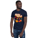 Plus Minus Co Hello Fall  Unisex T-Shirt, fall leaves, pumpkin spice latte and football, view 2