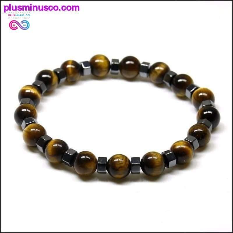 Plus Minus Co Hematite Beaded and Tiger Eye Stone Natural Stone Bracelet -