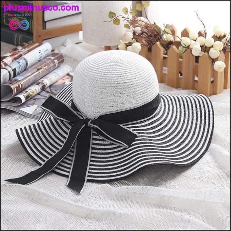 Plus Minus Co Black White Striped Bowknot Summer Sun Hat Beautiful Women