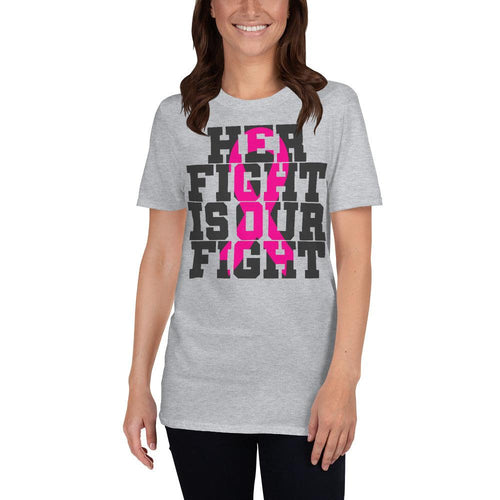 Plus Minus Co Her fight is our fight, pink ribbon, cancer awareness Unisex T-Shirt