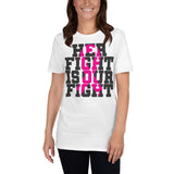 Plus Minus Co Her fight is our fight, pink ribbon, cancer awareness Unisex T-Shirt, view 2