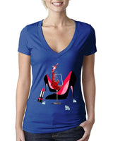 Plus Minus Co High Heel Shoes | Lipstick | Glass Wine | Diamonds ,Fashion High Heel Tee,Womans Red Gold Birthday Next Level Deep V Bella Canvas Tee, view 3
