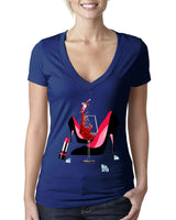 Plus Minus Co High Heel Shoes | Lipstick | Glass Wine | Diamonds ,Fashion High Heel Tee,Womans Red Gold Birthday Next Level Deep V Bella Canvas Tee, view 5