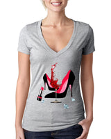 Plus Minus Co High Heel Shoes | Lipstick | Glass Wine | Diamonds ,Fashion High Heel Tee,Womans Red Gold Birthday Next Level Deep V Bella Canvas Tee, view 6