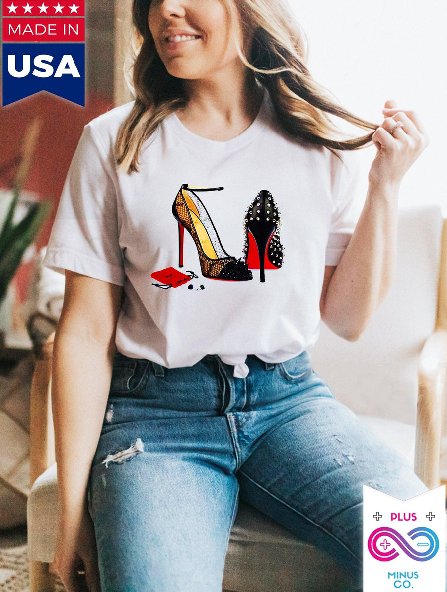 Plus Minus Co High Heel Shoes | Red | T-Shirts,Red Glitter High Heel Shoes, Red Shoes,Elegant, Womans Red Gold Birthday, Red Soles High Heels T-shirt