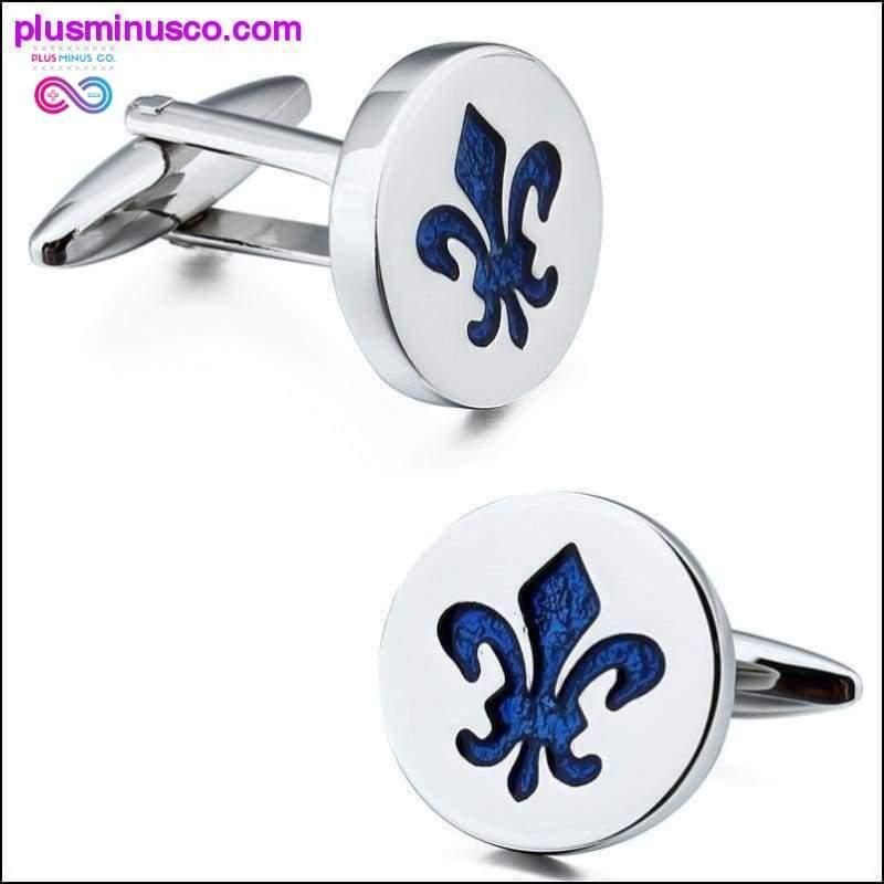 Plus Minus Co High Quality Classic Blue Enamel Silver Round Tie Clips &