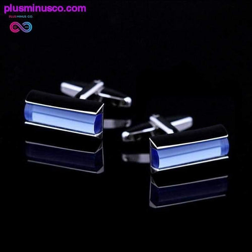 Plus Minus Co High Quality Luxury Blue Crystal Cufflinks for Men