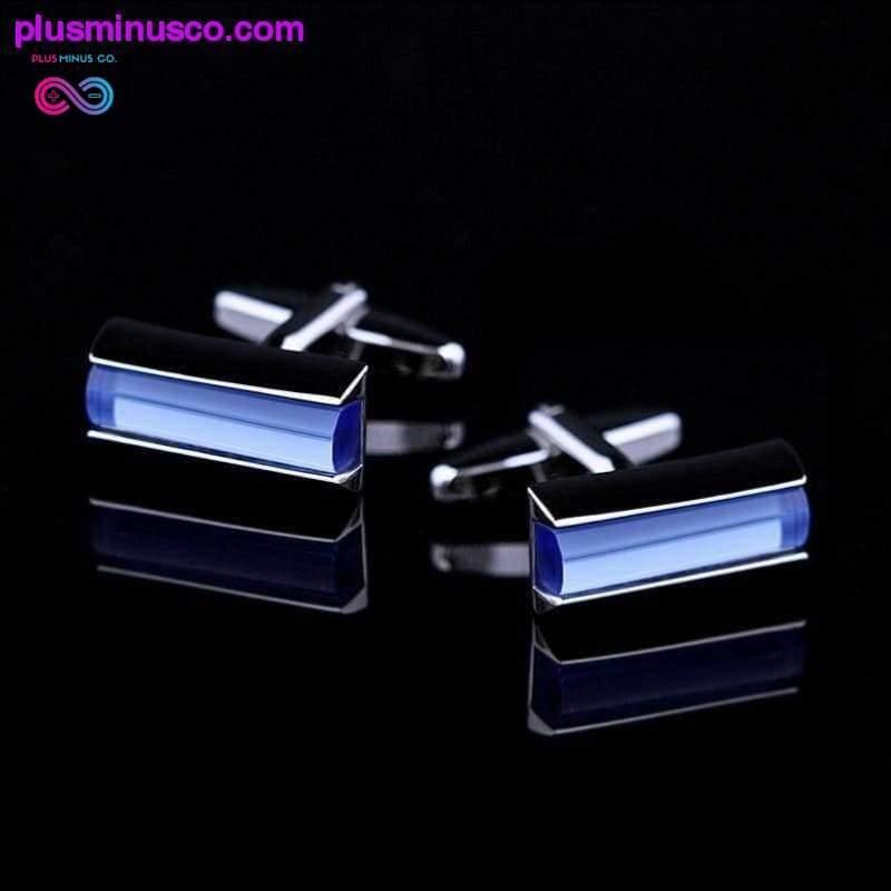 Plus Minus Co High Quality Luxury Blue Crystal Cufflinks for Men