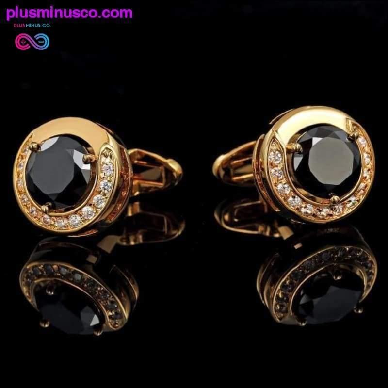Plus Minus Co High Quality Luxury Gold Round Cufflinks for Men