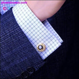 Plus Minus Co High Quality Luxury Gold Round Cufflinks for Men, view 6