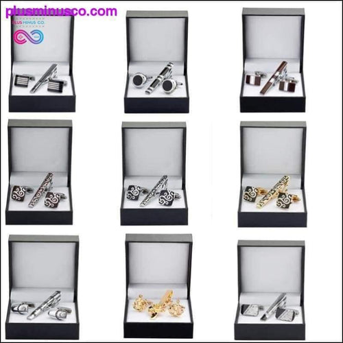 Plus Minus Co High Quality Luxury Tie Clip Round Cufflinks Gift Set