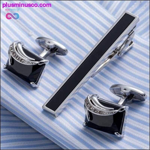 Plus Minus Co High Quality Onyx Cuff Links And Tie Clip Pin