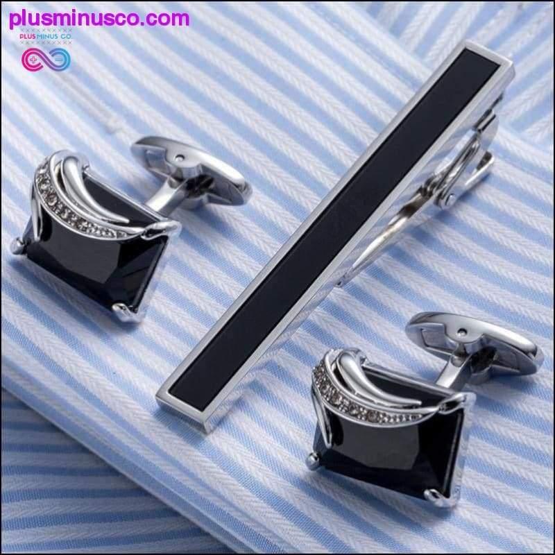 Plus Minus Co High Quality Onyx Cuff Links And Tie Clip Pin