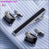 Plus Minus Co High Quality Onyx Cuff Links And Tie Clip Pin, view 2
