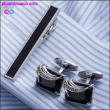 Plus Minus Co High Quality Onyx Cuff Links And Tie Clip Pin, view 3