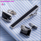Plus Minus Co High Quality Onyx Cuff Links And Tie Clip Pin, view 4