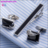 Plus Minus Co High Quality Onyx Cuff Links And Tie Clip Pin, view 5