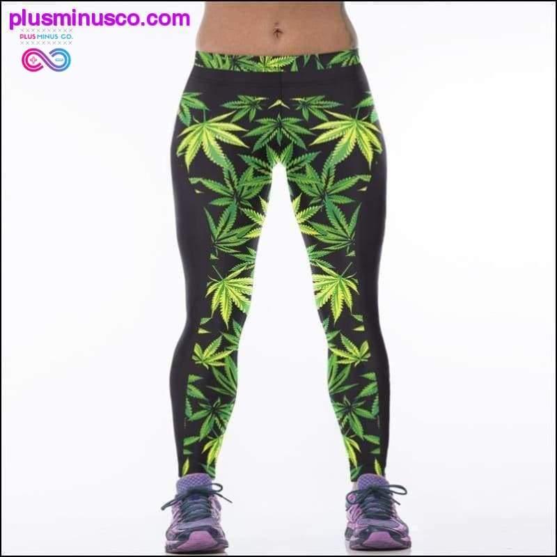 Plus Minus Co High Waist 3D Green Weed Leaf Casual Leggings