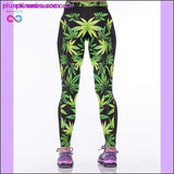 Plus Minus Co High Waist 3D Green Weed Leaf Casual Leggings, view 2
