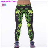 Plus Minus Co High Waist 3D Green Weed Leaf Casual Leggings, view 3