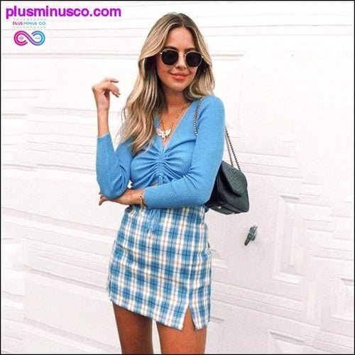 Plus Minus Co High waist plaid cut skirt women 2023 summer vintage cara