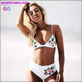 Plus Minus Co High Waist Sexy Embroidery Floral Bikini Sets Hollow White, view 3