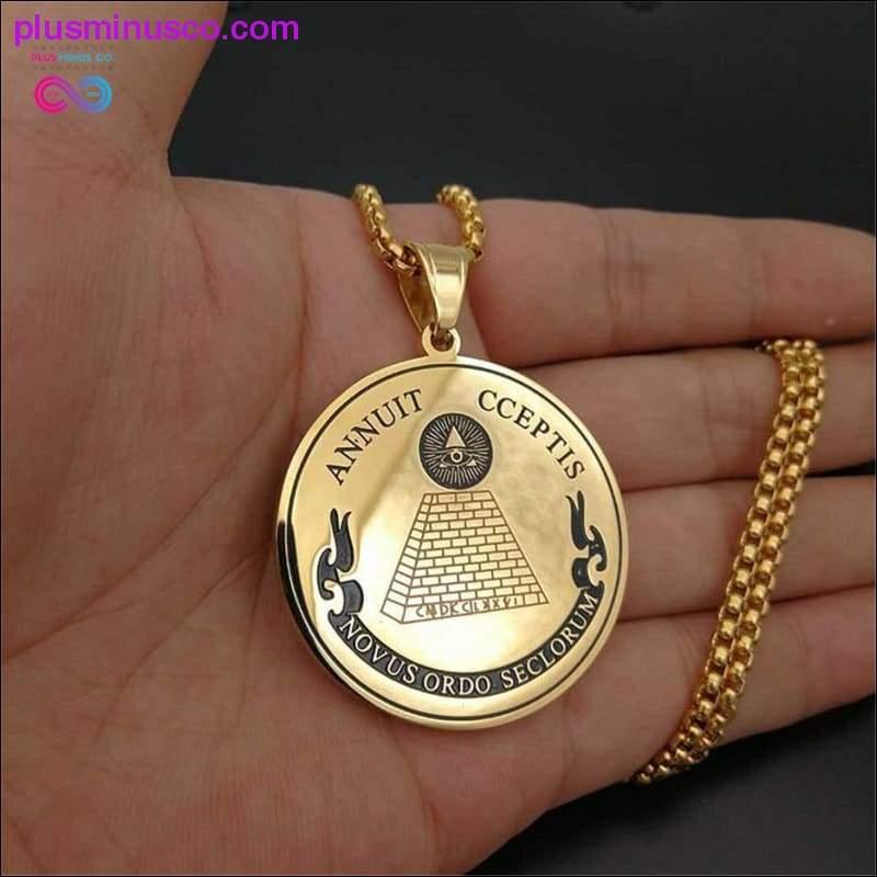 Plus Minus Co Hip Hop Round Coin All Seeing Eye of Providence Pendants