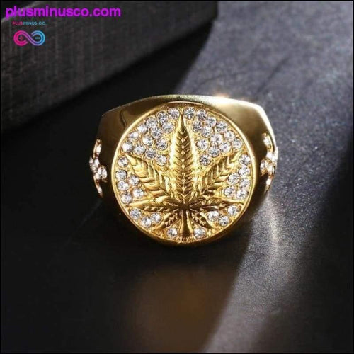 Plus Minus Co Hiphop Stainless Steel Gold Color Ring with Rhinestones ||