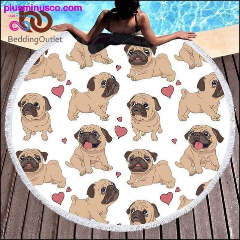 Plus Minus Co Hipster Pug Tassel Tapestry/Round Beach Towel/Yoga Mat