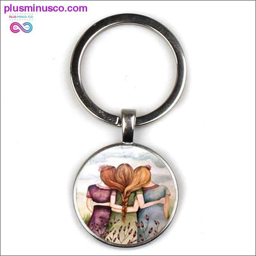 Plus Minus Co HOT Retro Oil Painting 3 Sisters Friendship Photo Key Ring