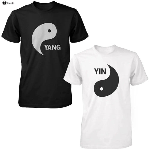 Plus Minus Co 100% Cotton Yin Yang Black And White Shirts Matching T-Shirts Cute Asian Couple Tees Summer Style Tee Shirt