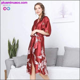 Plus Minus Co Hot Sale Black Summer Satin Kimono Bathrobe Women Bride, view 3