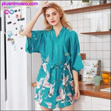 Plus Minus Co Hot Sale Black Summer Satin Kimono Bathrobe Women Bride, view 5