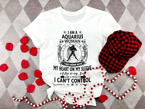 Plus Minus Co I Am A Aquarius Woman, i was born with my heart on my sleeve, A mouth i can't control Zodiac Aquarius, Gift for Aquarius, Aquarius Birthday