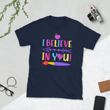 Plus Minus Co I believe in you, its a beautiful day for learning Unisex Tee, view 2