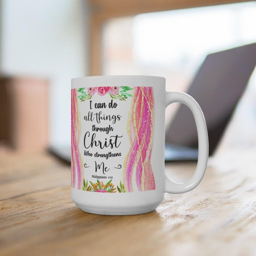 Plus Minus Co I Can Do All Things Through Christ Which Strengtheneth Me Philippians 4:13 White Ceramic Mug, Bible Scripture saying Mug