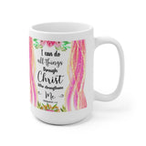 Plus Minus Co I Can Do All Things Through Christ Which Strengtheneth Me Philippians 4:13 White Ceramic Mug, Bible Scripture saying Mug, view 3