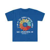 Plus Minus Co I can do all things through Christ who strengthens me, Philippians 4:13, Bible verse, Colorful Flower, Unisex Soft style T-Shirt, view 2
