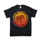 Plus Minus Co I Just Really Love Elephants | Retro Sunset T-Shirts, view 2