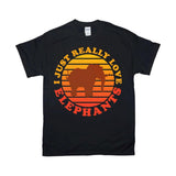Plus Minus Co I Just Really Love Elephants | Retro Sunset T-Shirts, view 2