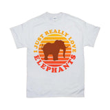 Plus Minus Co I Just Really Love Elephants | Retro Sunset T-Shirts, view 3