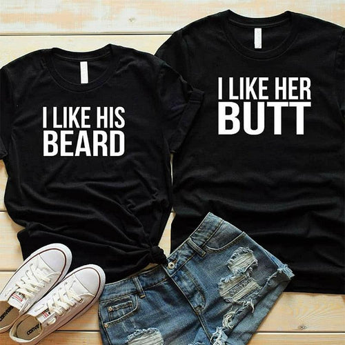 Plus Minus Co I Like his Beard I Like Her Butt Tumblr T-Shirt His Beard & Her Butt T-shirts
