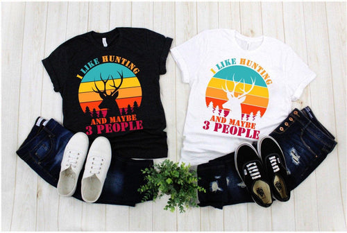 Plus Minus Co I Like Hunting And Maybe 3 People | Bucks | Retro Sunset T-Shirts, Vintage-Inspired Tshirts, Hunting Shirt, Shirt for Hunters, Deer Hunting