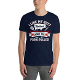 Plus Minus Co I Like My Butt Rubbed and My Pork Pulled Pig Meat, Funny BBQ, July 4th T-Shirt, view 2