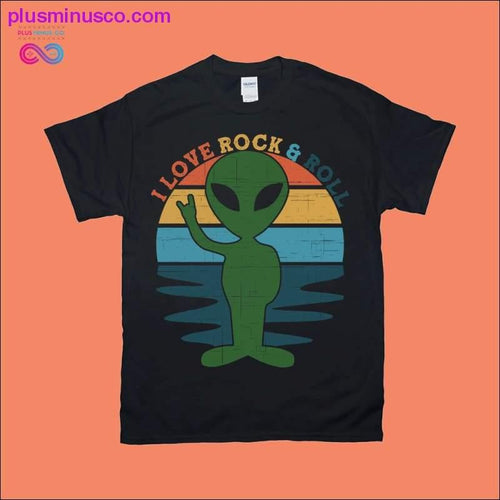 Plus Minus Co I love Rock & Roll | Alien | Retro Sunset T-Shirts