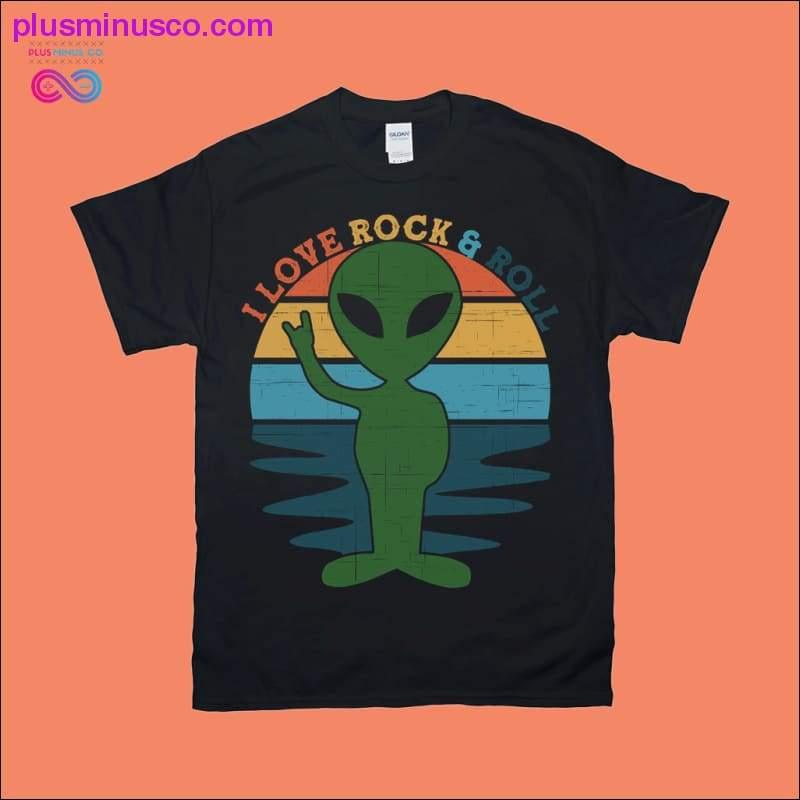 Plus Minus Co I love Rock & Roll | Alien | Retro Sunset T-Shirts