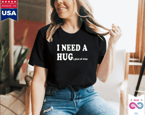 Plus Minus Co I Need A Huge Glass of Wine Funny T-Shirts, Alcohol Drinking Shirt Funny Letter Print Short Sleeve Novelty Tees Top